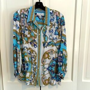 Hale Bob Baroque Print Shirt - Blue and Gold